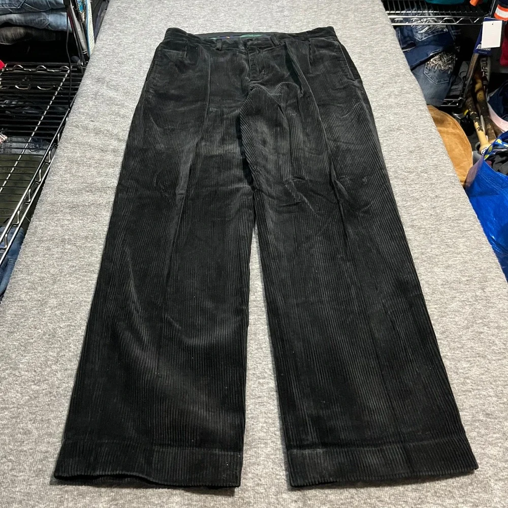 Polo Ralph Lauren Ethan Pant Black Corduroy Pleated Trousers Mens 32x32